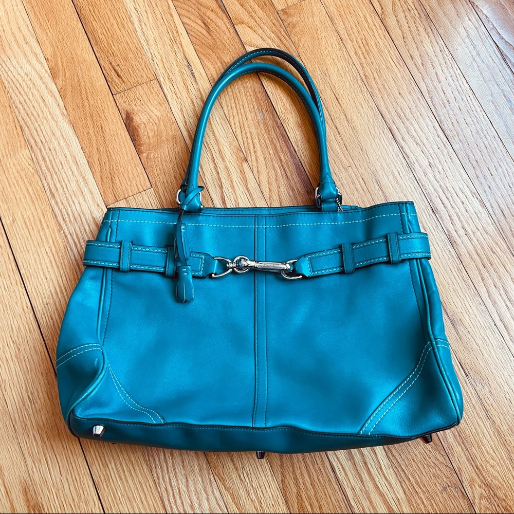 Coach Teal Blue Leather Shoulder Bag Purse